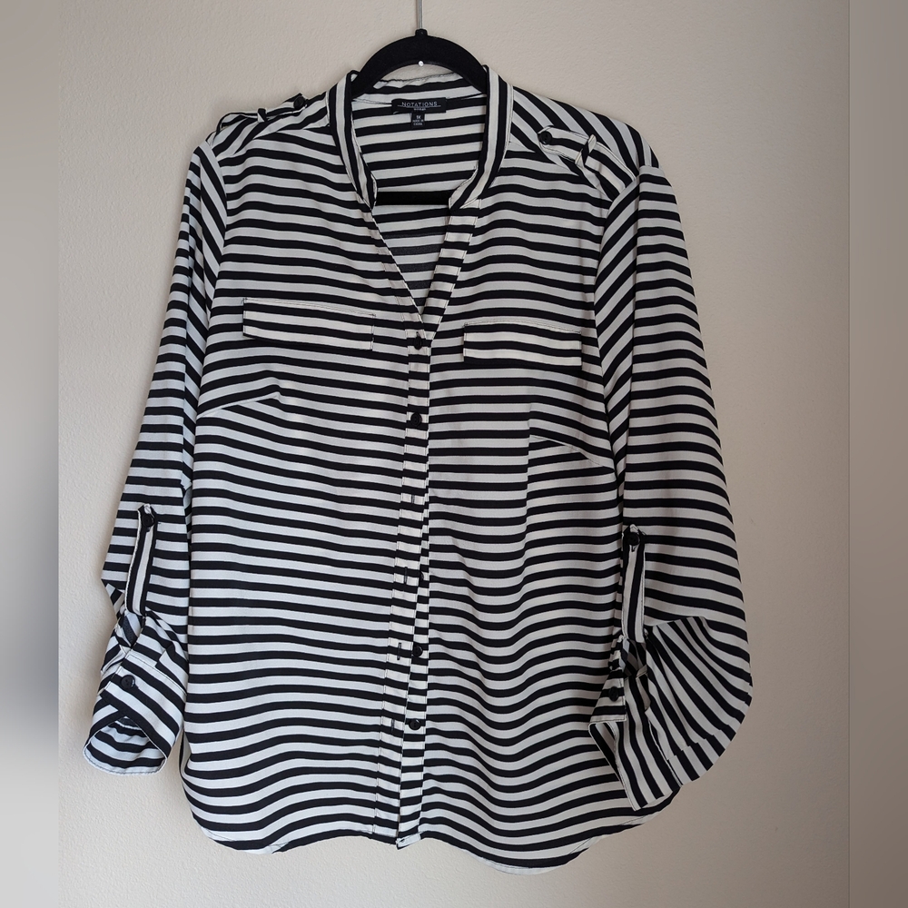Notations Black and White Striped Blouse Size 1X